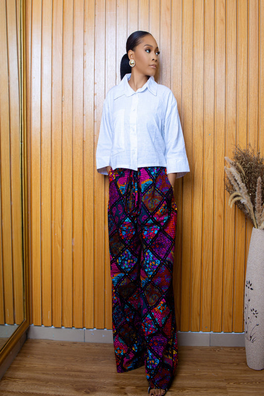 PALAZZO PANTS & WHITE CROP SHIRT