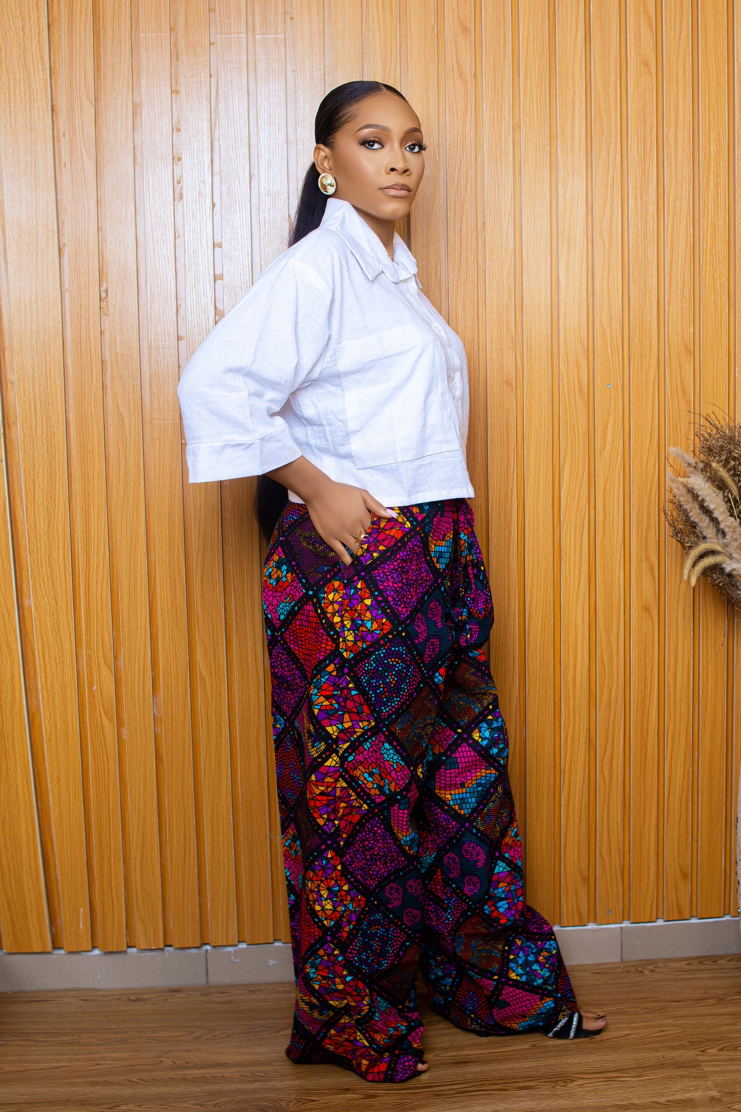 PALAZZO PANTS & WHITE CROP SHIRT