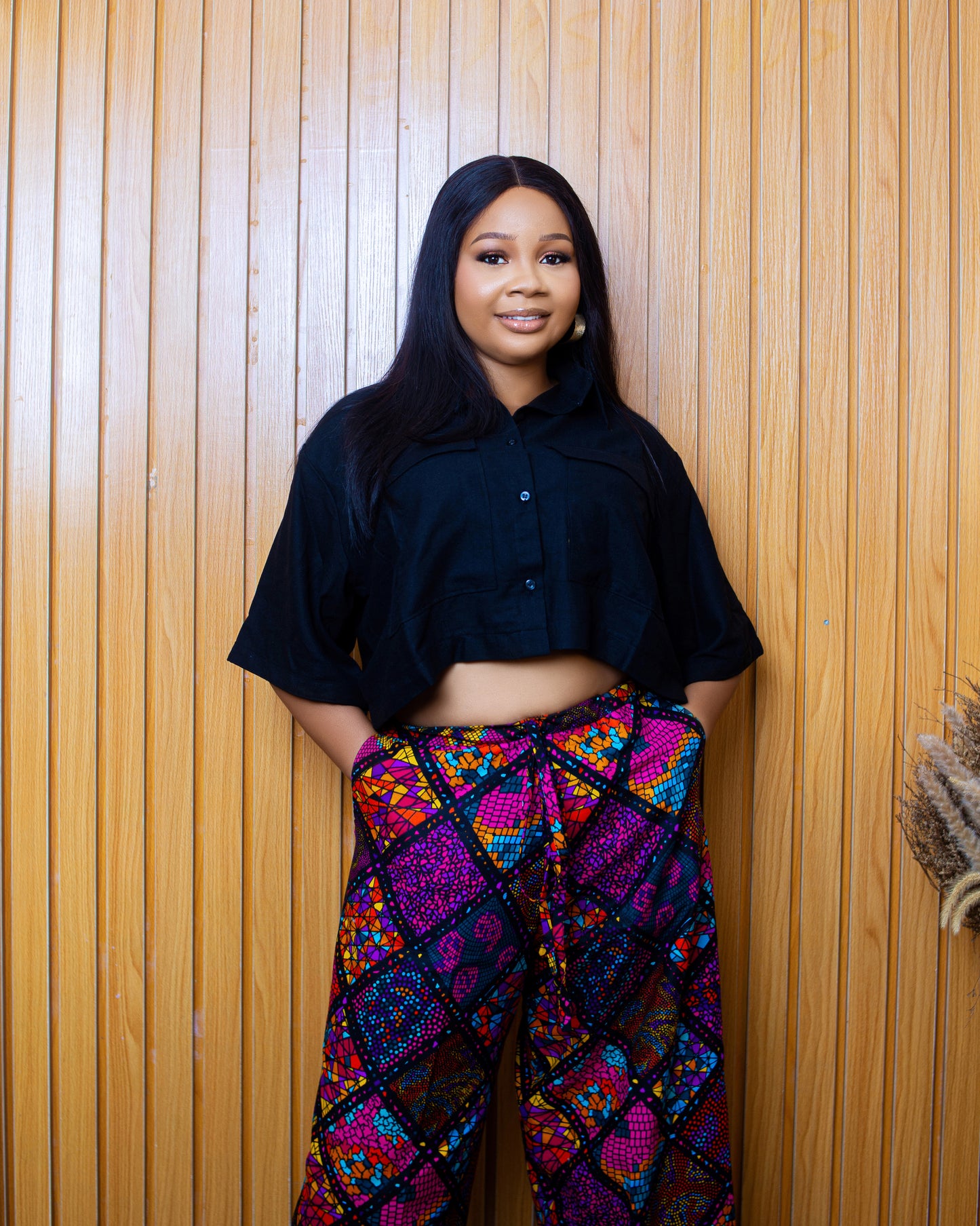 PALAZZO PANTS &  BLACK LINEN CROP SHIRT